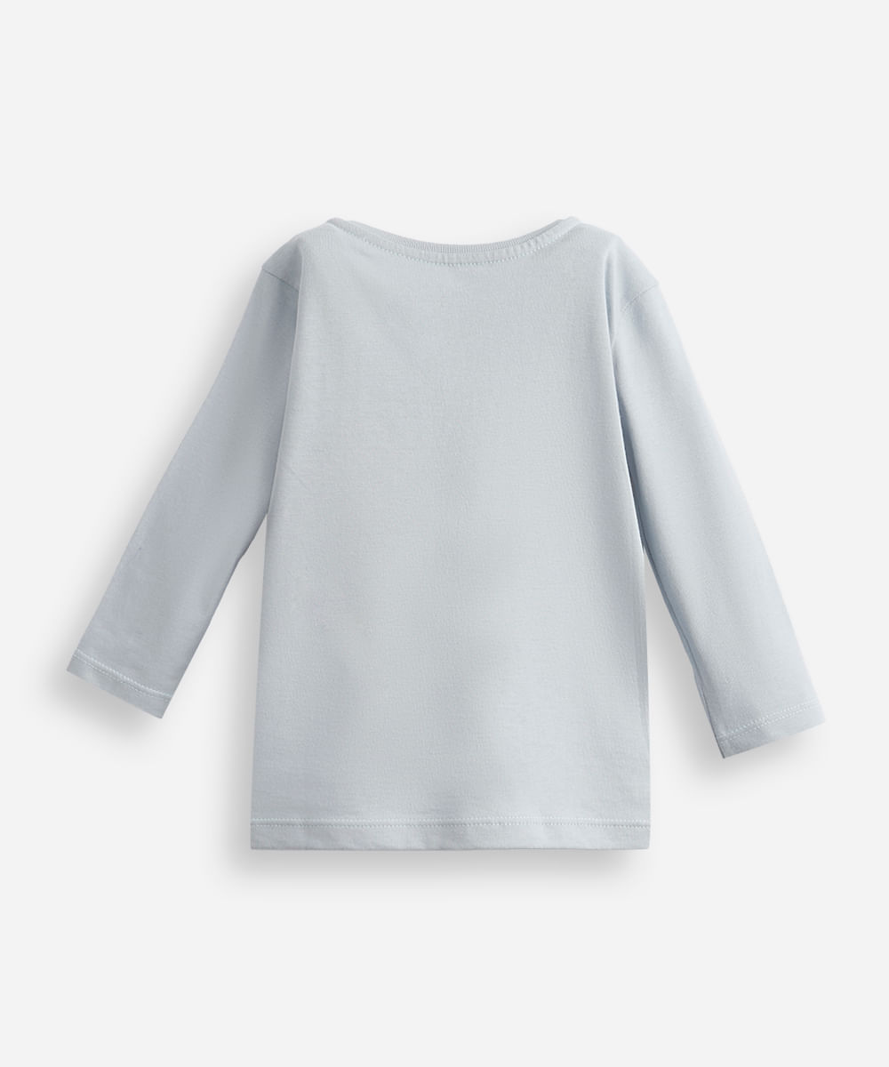 blusa de algodão infantil manga longa capivara azul