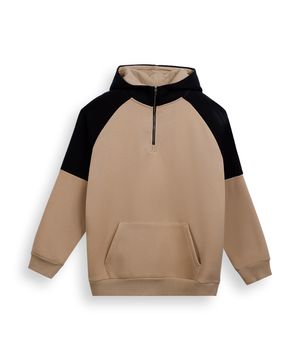 blusa juvenil de moletom felpado com capuz bicolor bege