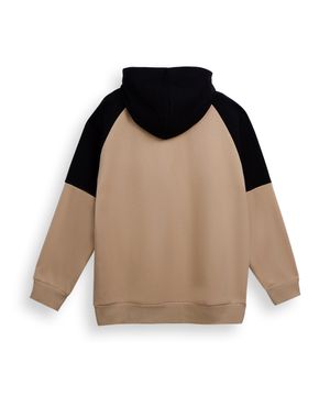 blusa juvenil de moletom felpado com capuz bicolor bege