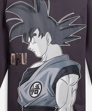 camiseta infantil de algodão manga longa goku cinza