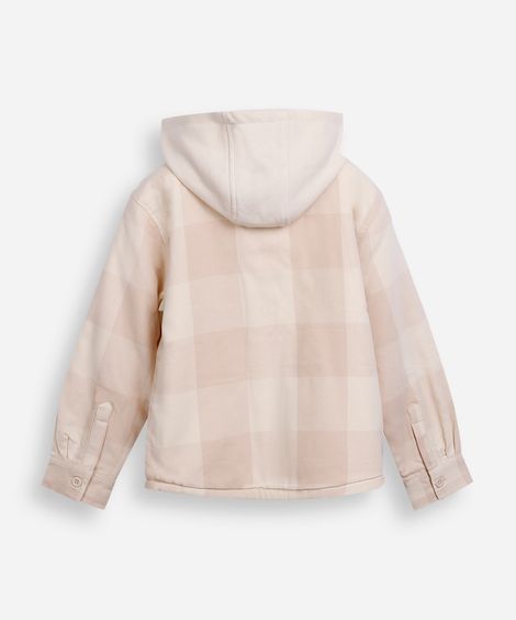jaqueta infantil de algodão com capuz e forro xadrez bege