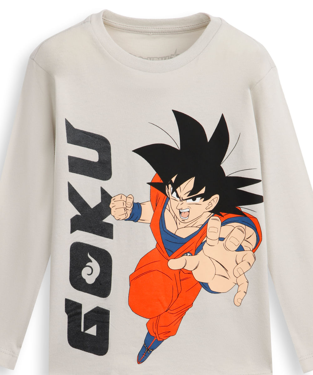 blusa de algodão infantil manga longa goku cinza