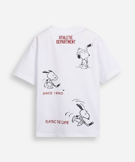 camiseta infantil de algodão manga curta snoopy off white
