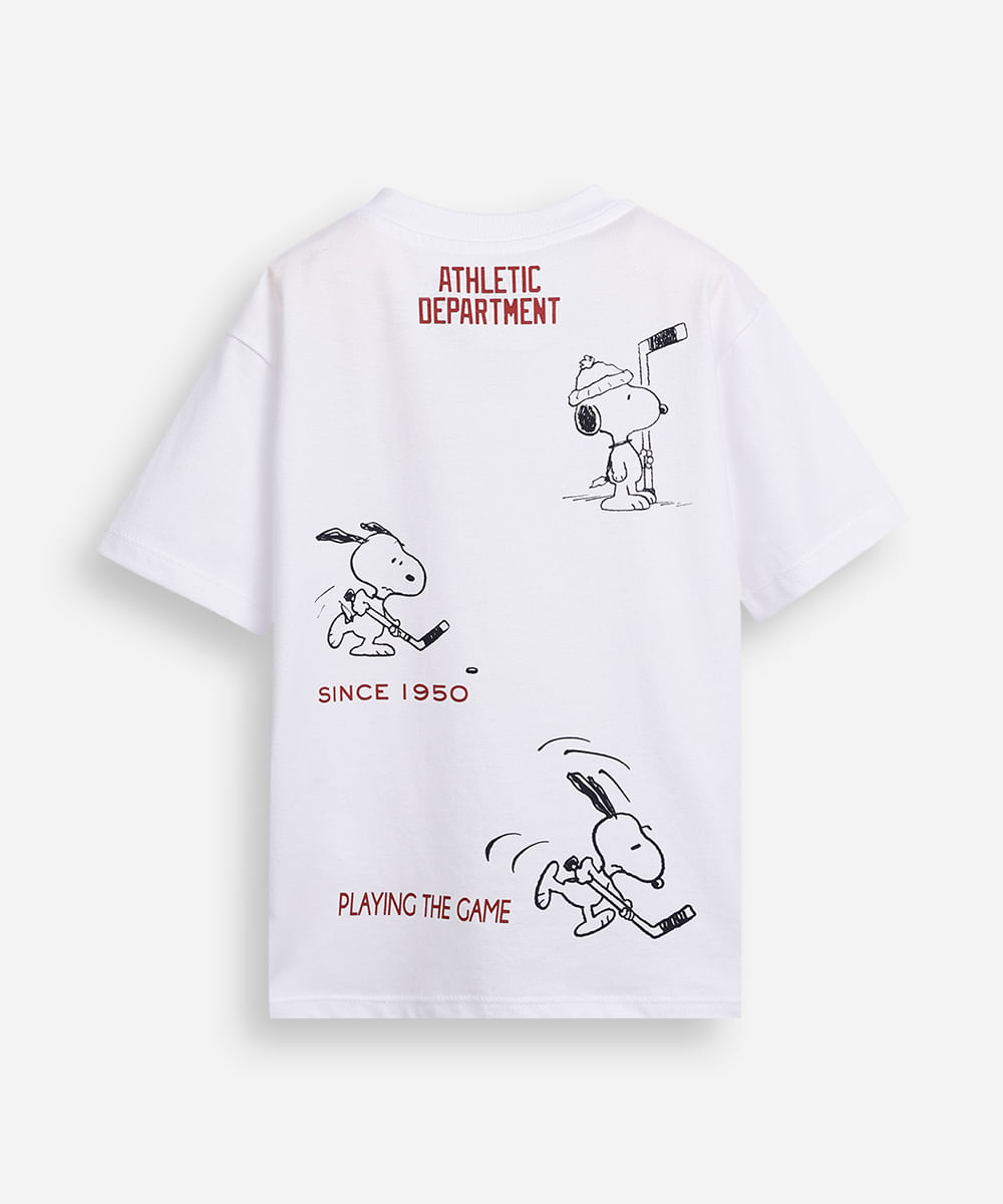 camiseta infantil de algodão manga curta snoopy off white