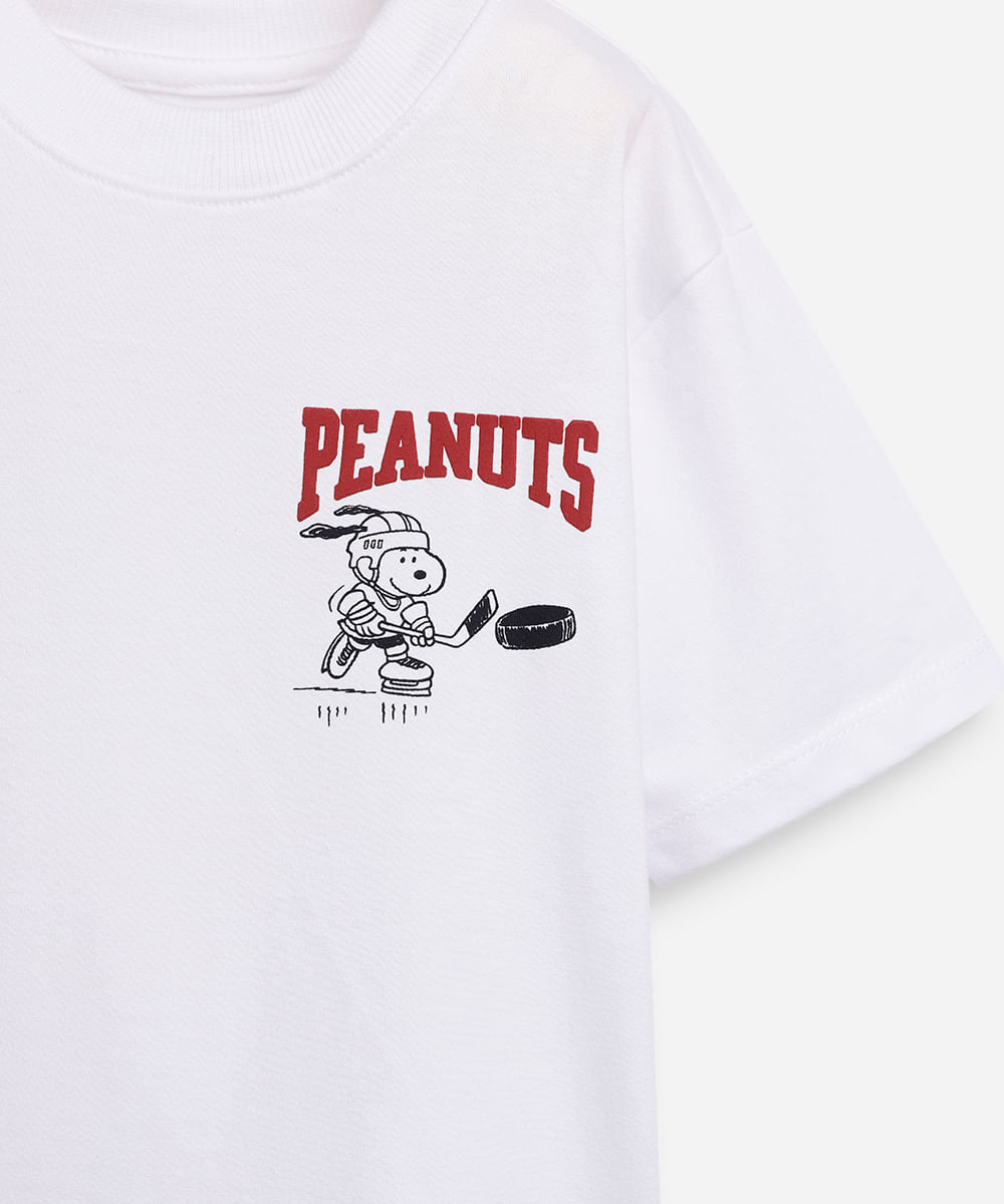 camiseta infantil de algodão manga curta snoopy off white