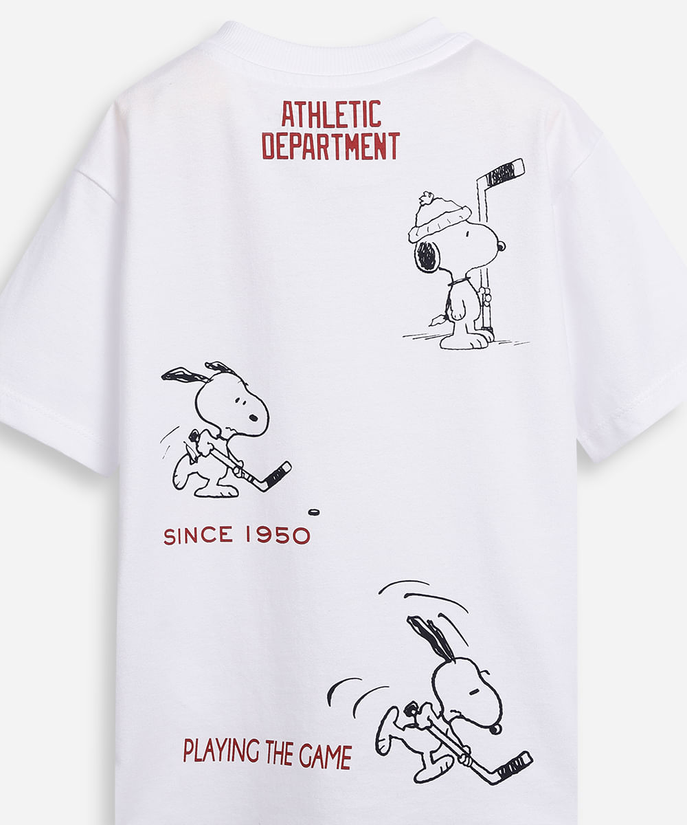 camiseta infantil de algodão manga curta snoopy off white