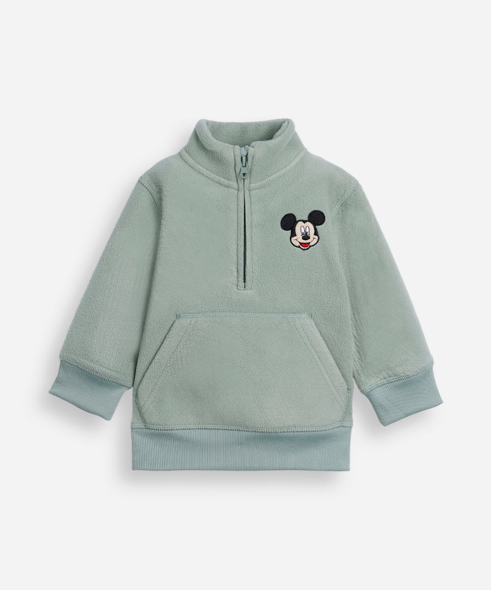 blusão de moletom infantil gola alta mickey verde