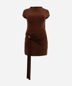 vestido curto com transpasse franzido mindset plus size marrom
