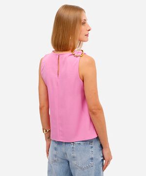 regata feminina texturizada com franzido rosa