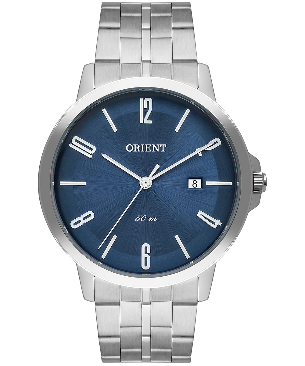 relógio masculino orient mbss1438d2sx analógico calendário prateado