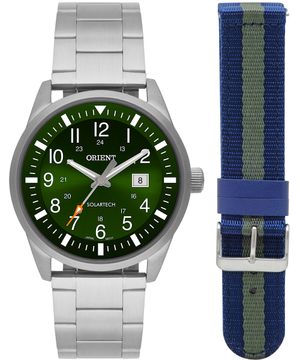 kit relógio masculino orient mbss1453e2sx analógico calendário prateado