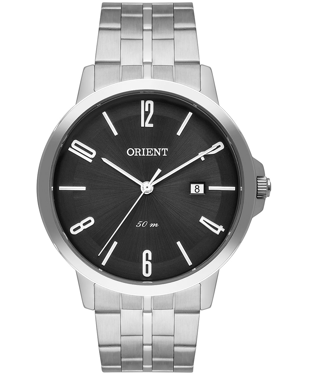 relógio masculino orient mbss1438p2sx analógico calendário prateado