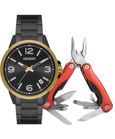 kit relógio masculino orient analógico calendário mpss1048 ka8mp2px preto