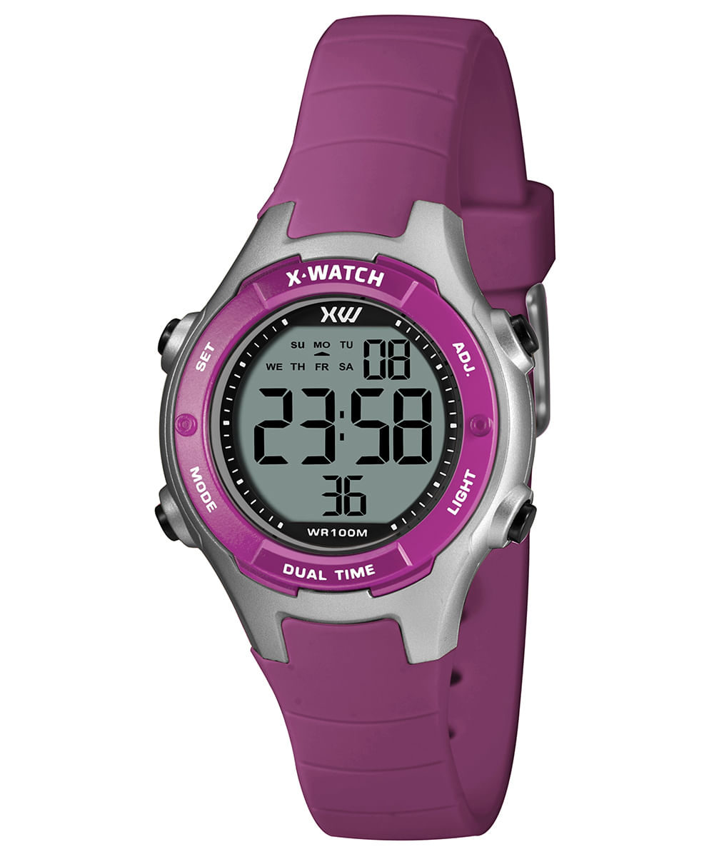 relógio feminino x watch xlppd057bxux digital roxo