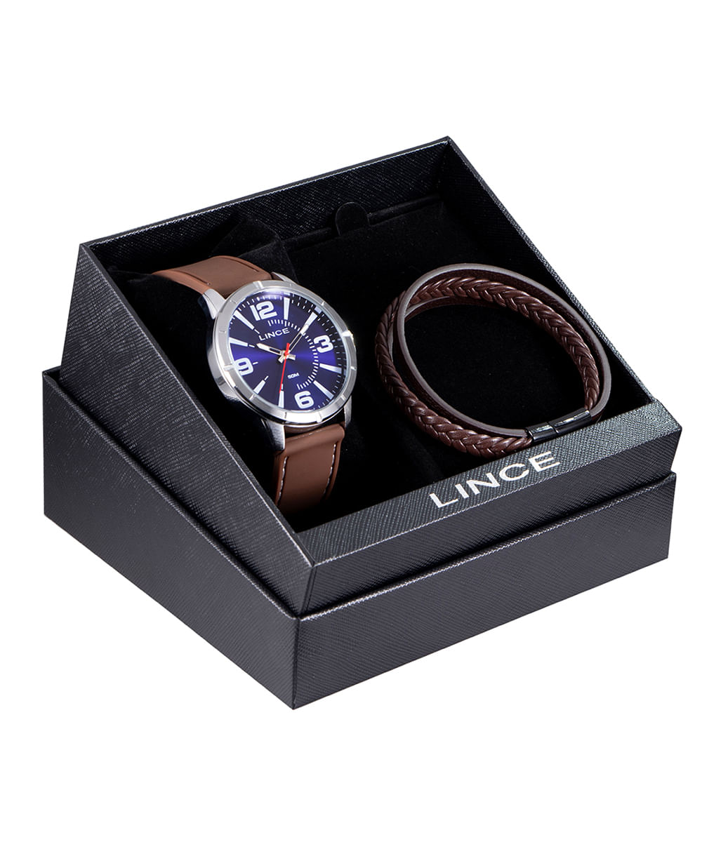 kit relógio masculino lince mrpm009l46k0b4d2nx analógico marrom