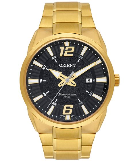 relógio masculino orient mgss1262p2kx analógico calendário dourado