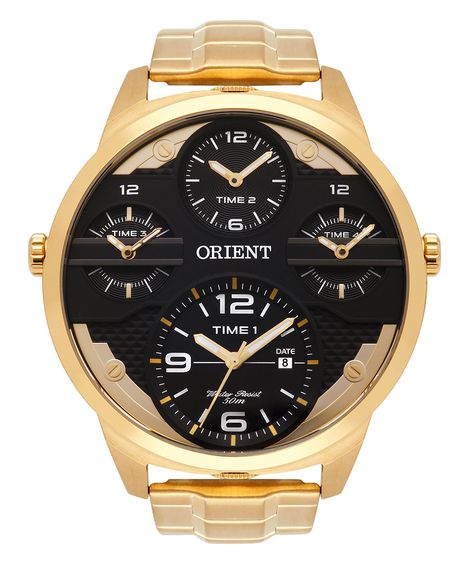relógio masculino orient mgsst002p2kx dual time dourado