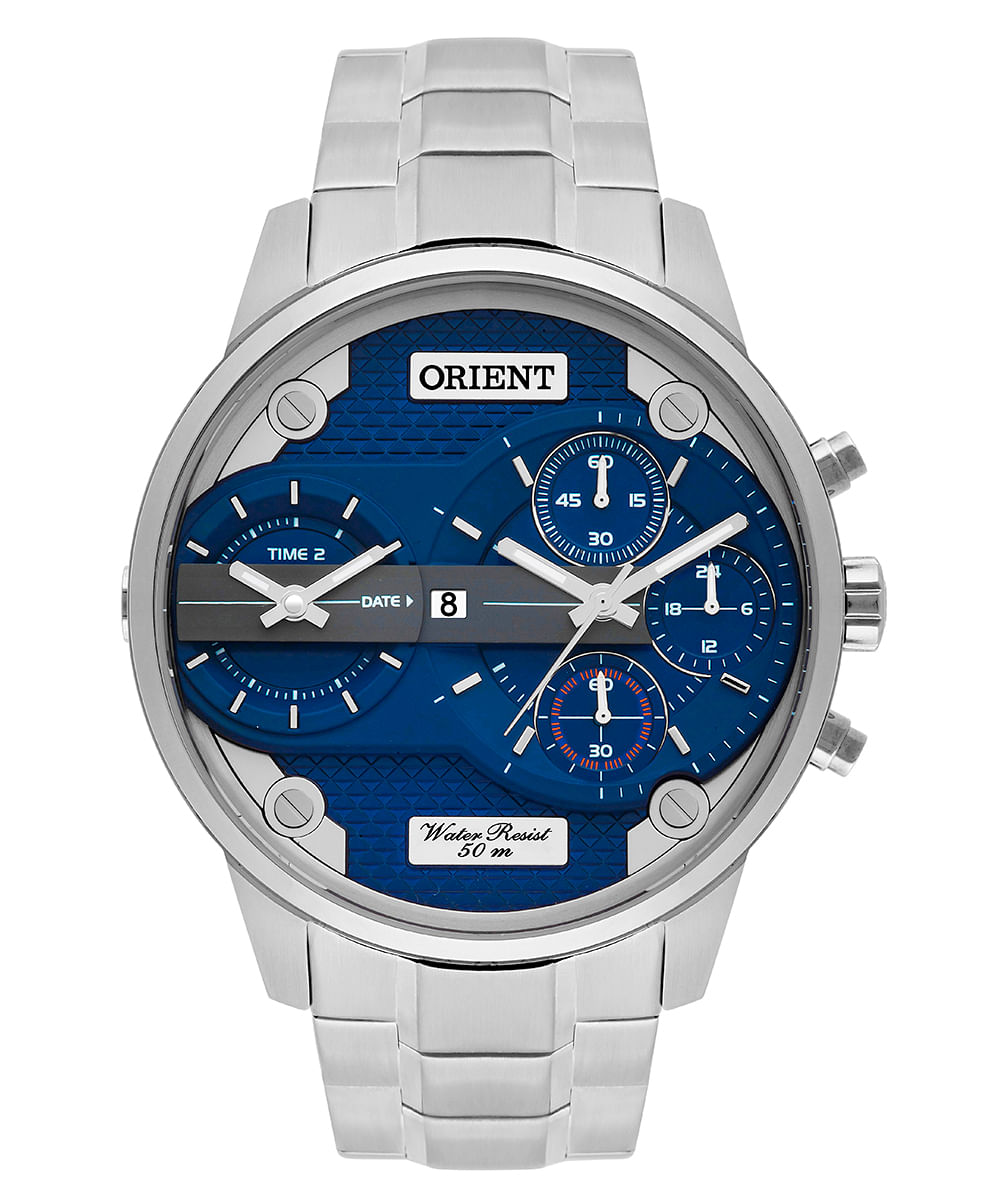 relógio masculino orient mbsst001d1sx dual time prateado