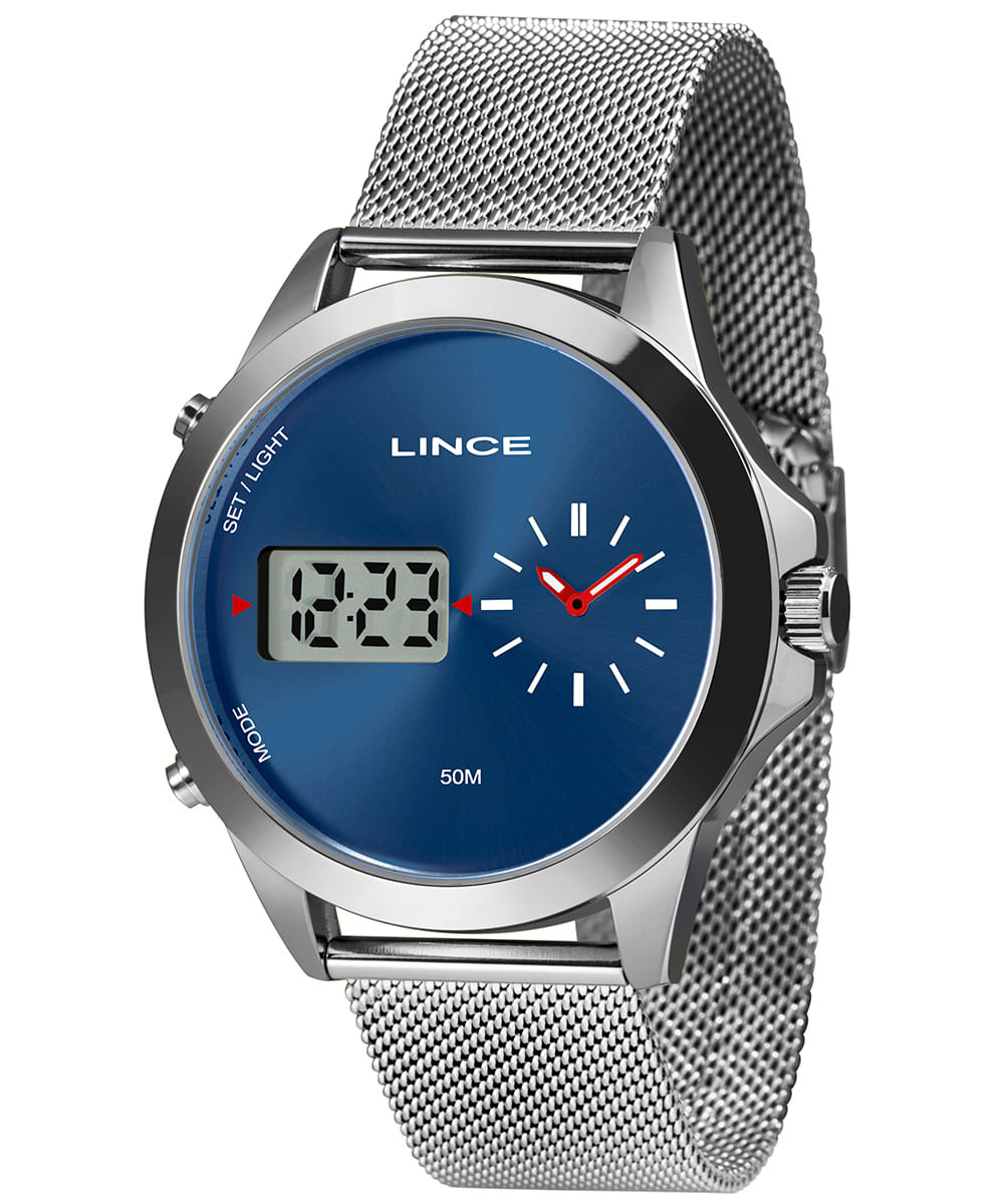 relógio masculino lince mam4722ld1sx analógico digital prateado