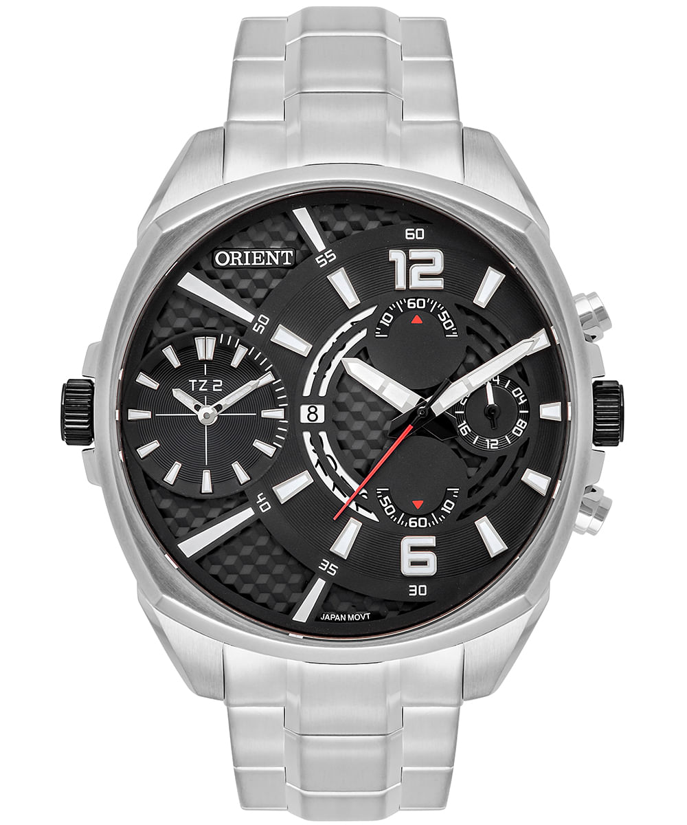 relógio masculino orient mbsst004p2sx dual time prateado