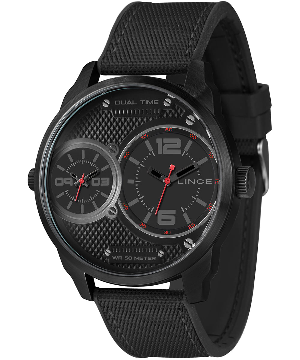 relógio masculino lince mrnh214l50pvpx dual time preto