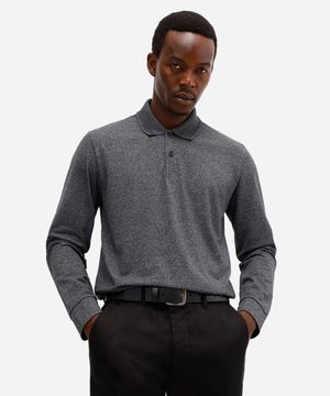 polo comfort masculina manga longa cinza
