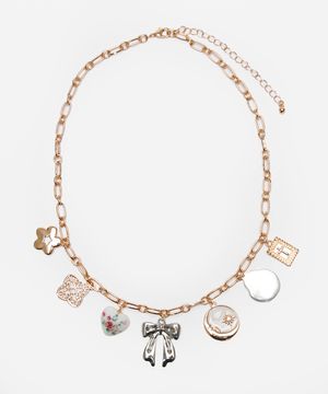 colar de corrente com pingentes  dourado