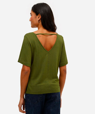 blusa feminina de viscose decote v manga curta verde