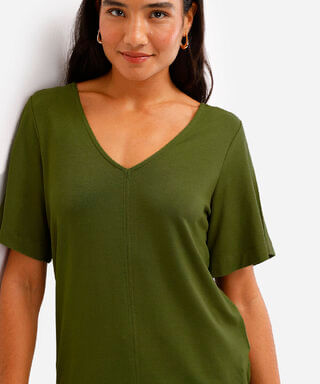 blusa feminina de viscose decote v manga curta verde
