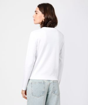 camiseta slim feminina de algodão peruano manga longa mindset branca