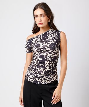 blusa feminina cow print franzida mindset colorida