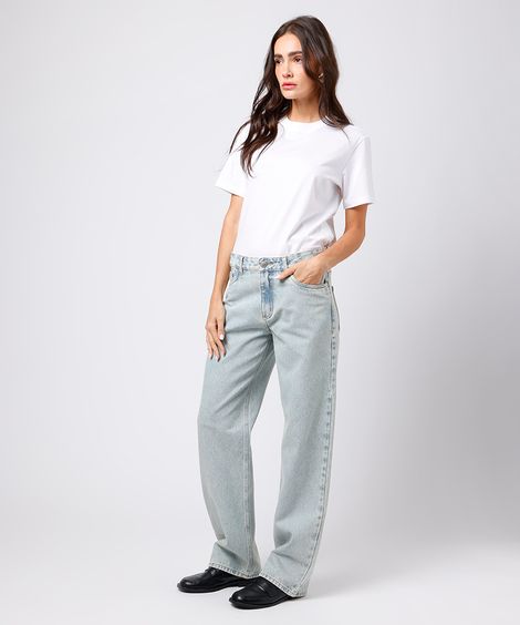 calça reta feminina jeans cintura baixa mindset azul