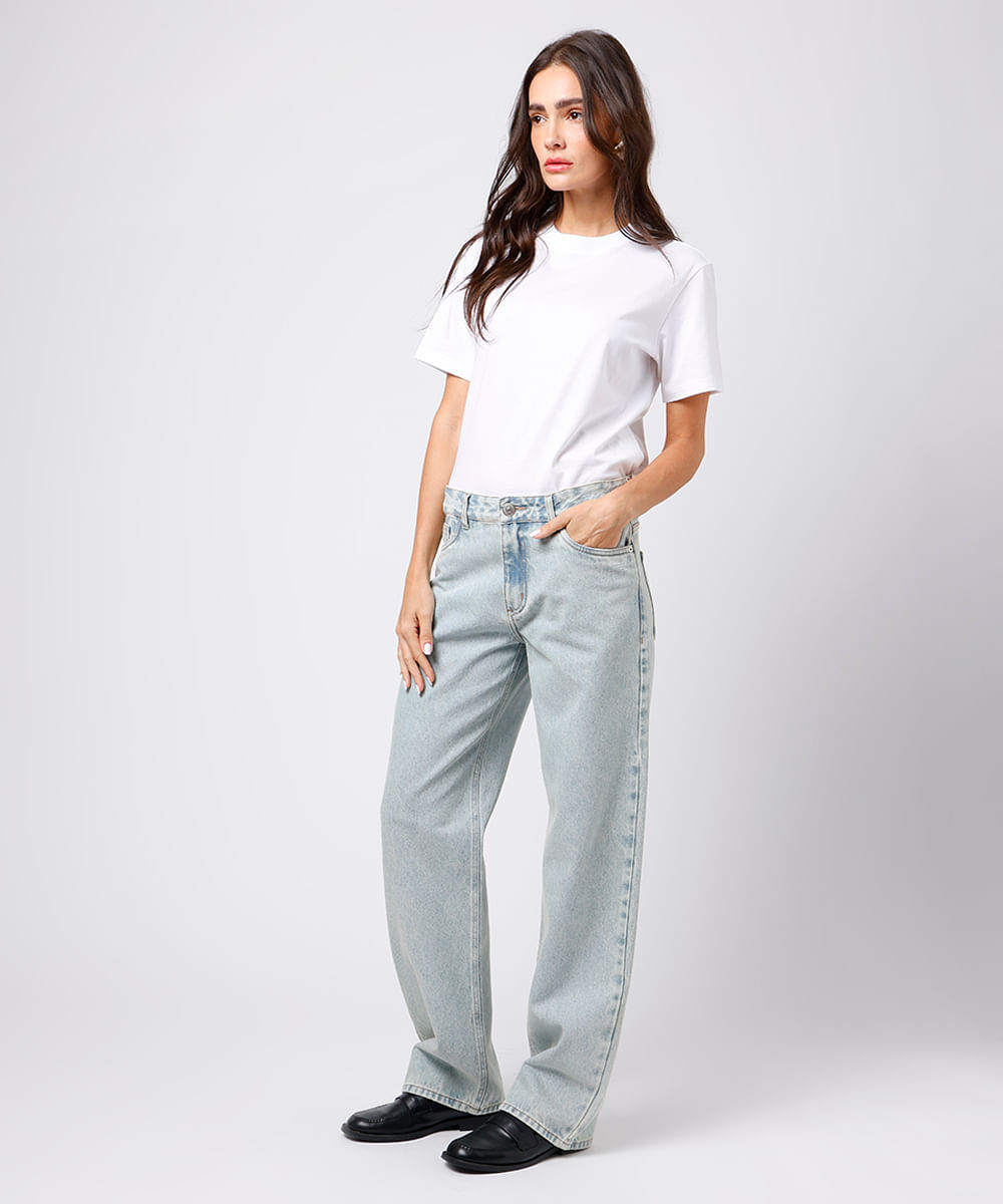 calça reta feminina jeans cintura baixa mindset azul