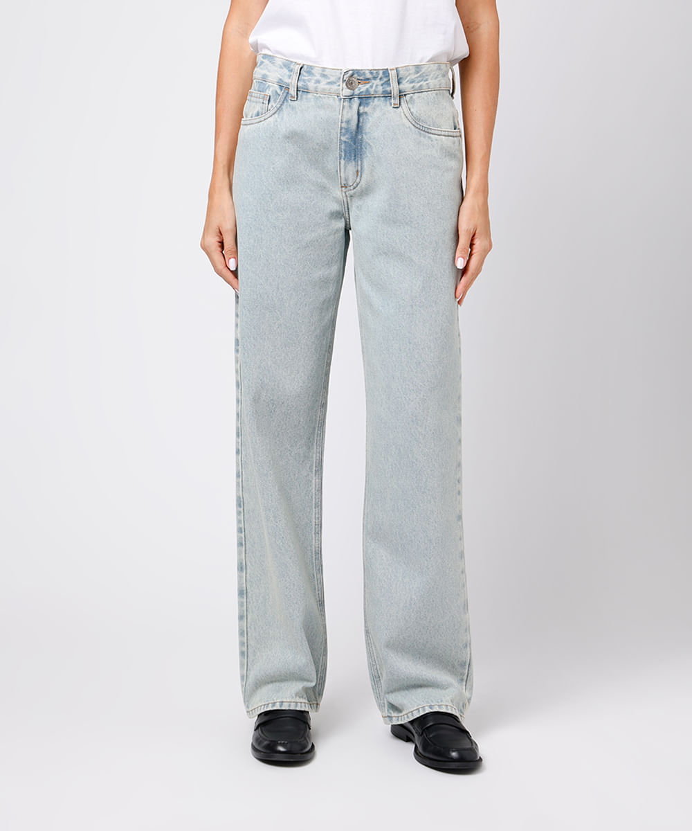 calça reta feminina jeans cintura baixa mindset azul