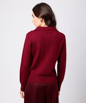 polo feminina de tricot gola v manga longa mindset vinho
