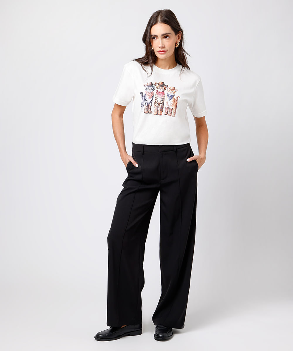 camiseta feminina de algodão gatinhos western mindset off white