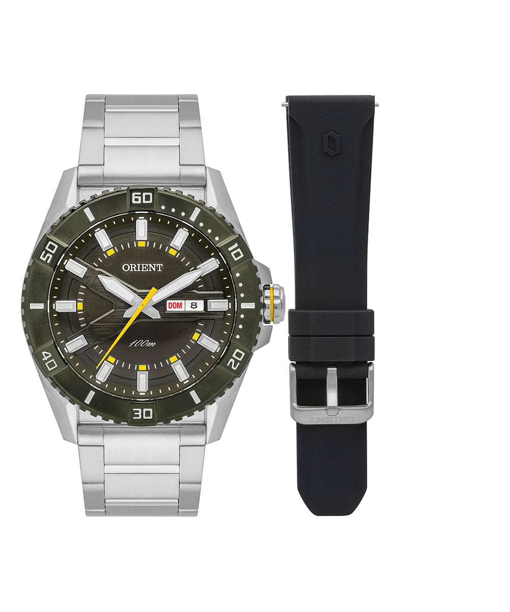 relógio masculino orient mbss1484e1sx analógico calendário prateado