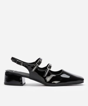 scarpin boneca com fivelas salto baixo mindset  preto