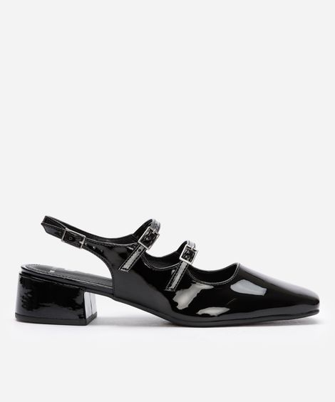 scarpin boneca com fivelas salto baixo mindset  preto