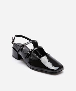 scarpin boneca com fivelas salto baixo mindset  preto
