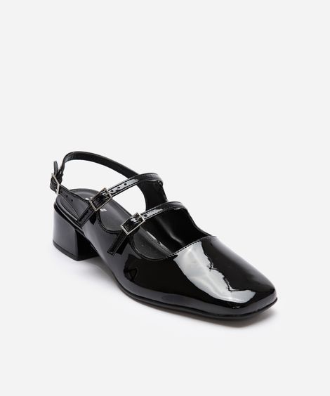 scarpin boneca com fivelas salto baixo mindset  preto