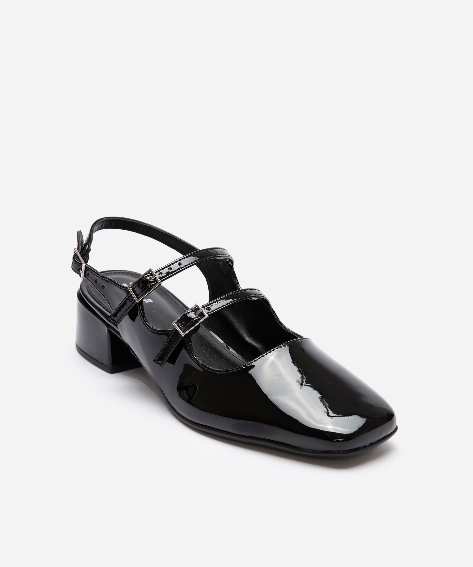 scarpin boneca com fivelas salto baixo mindset  preto