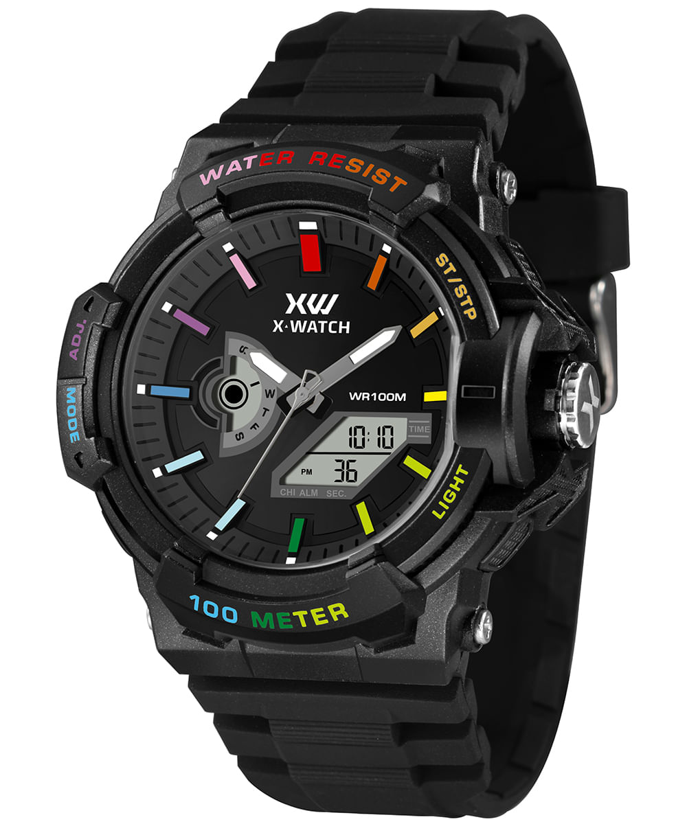 relógio masculino x watch xmppa351b1px analógico digital preto