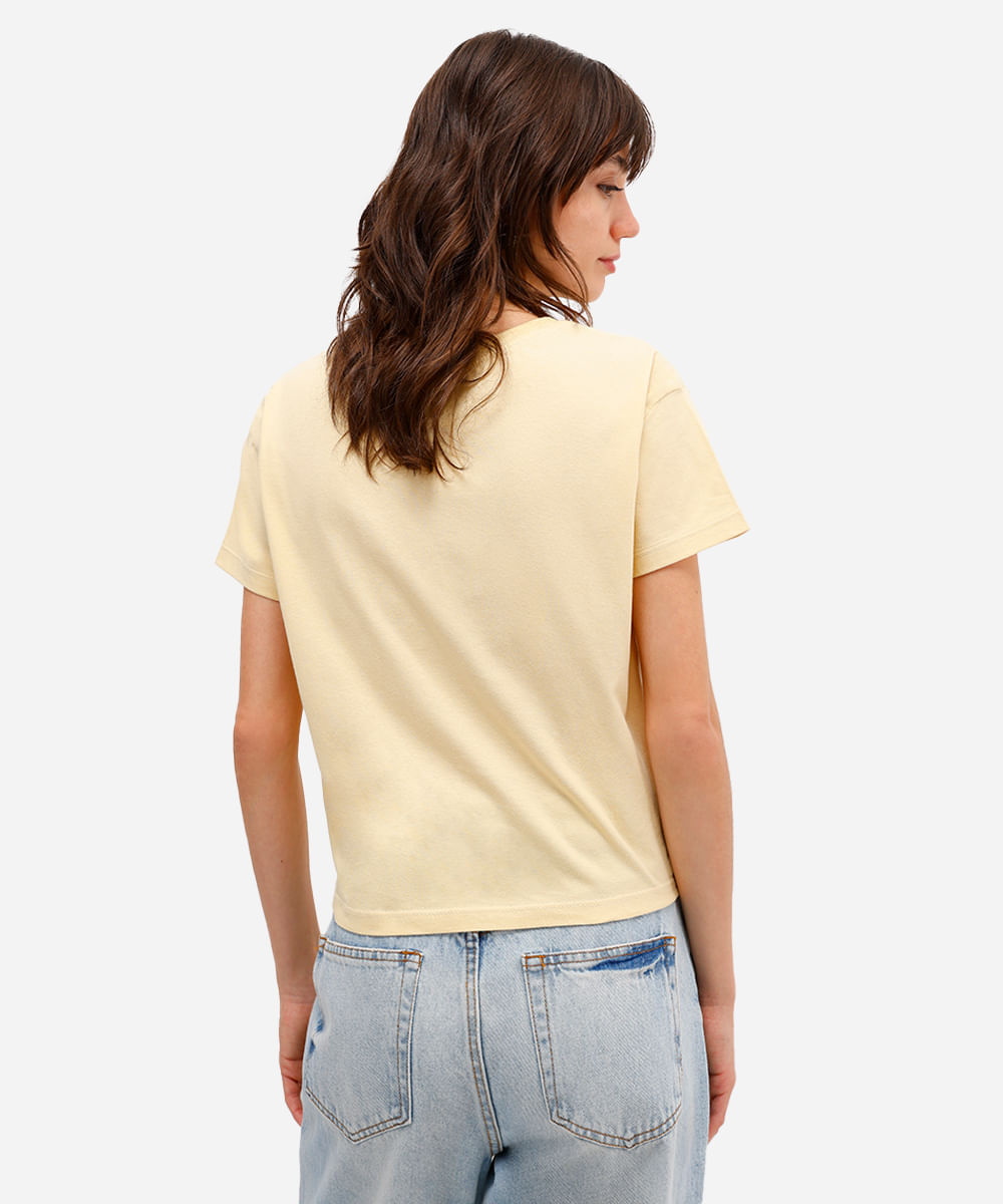camiseta feminina de algodão stitch com amarração amarela