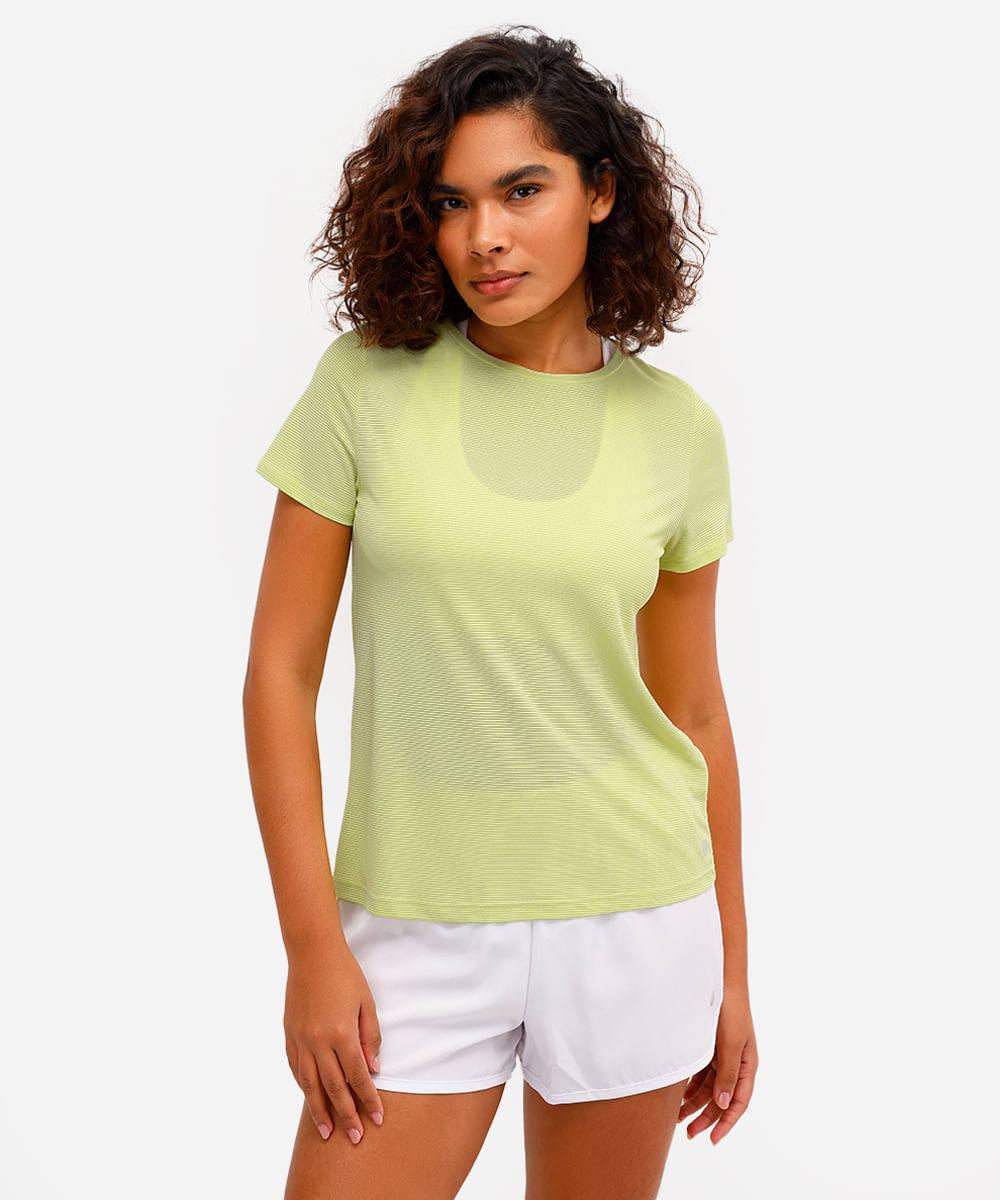 camiseta feminina esportiva de poliamida listrada verde