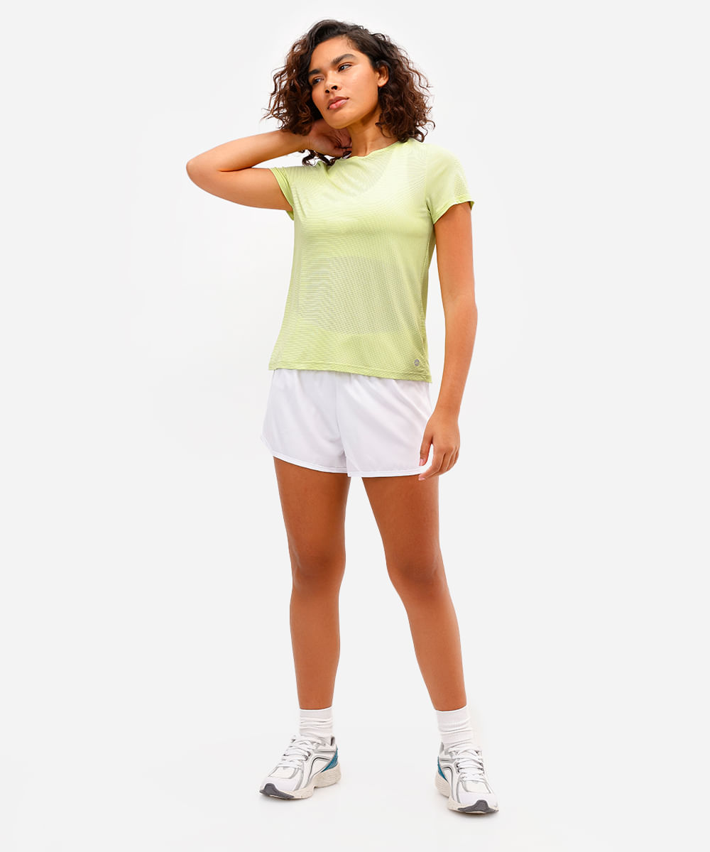 camiseta feminina esportiva de poliamida listrada verde