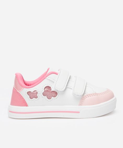 tênis casual infantil borboletas com velcro branco