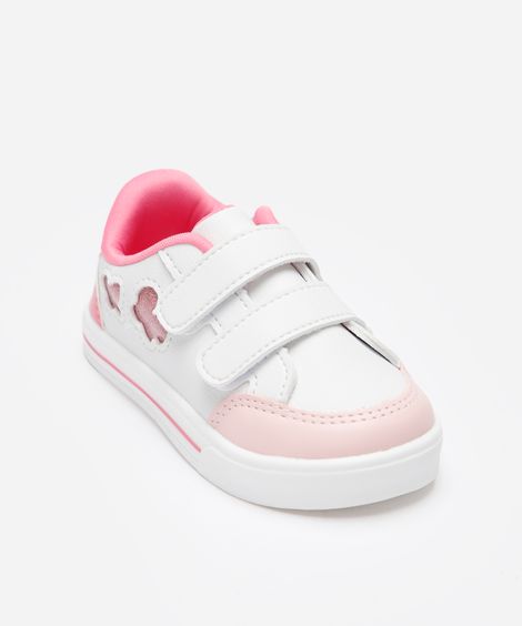 tênis casual infantil borboletas com velcro branco