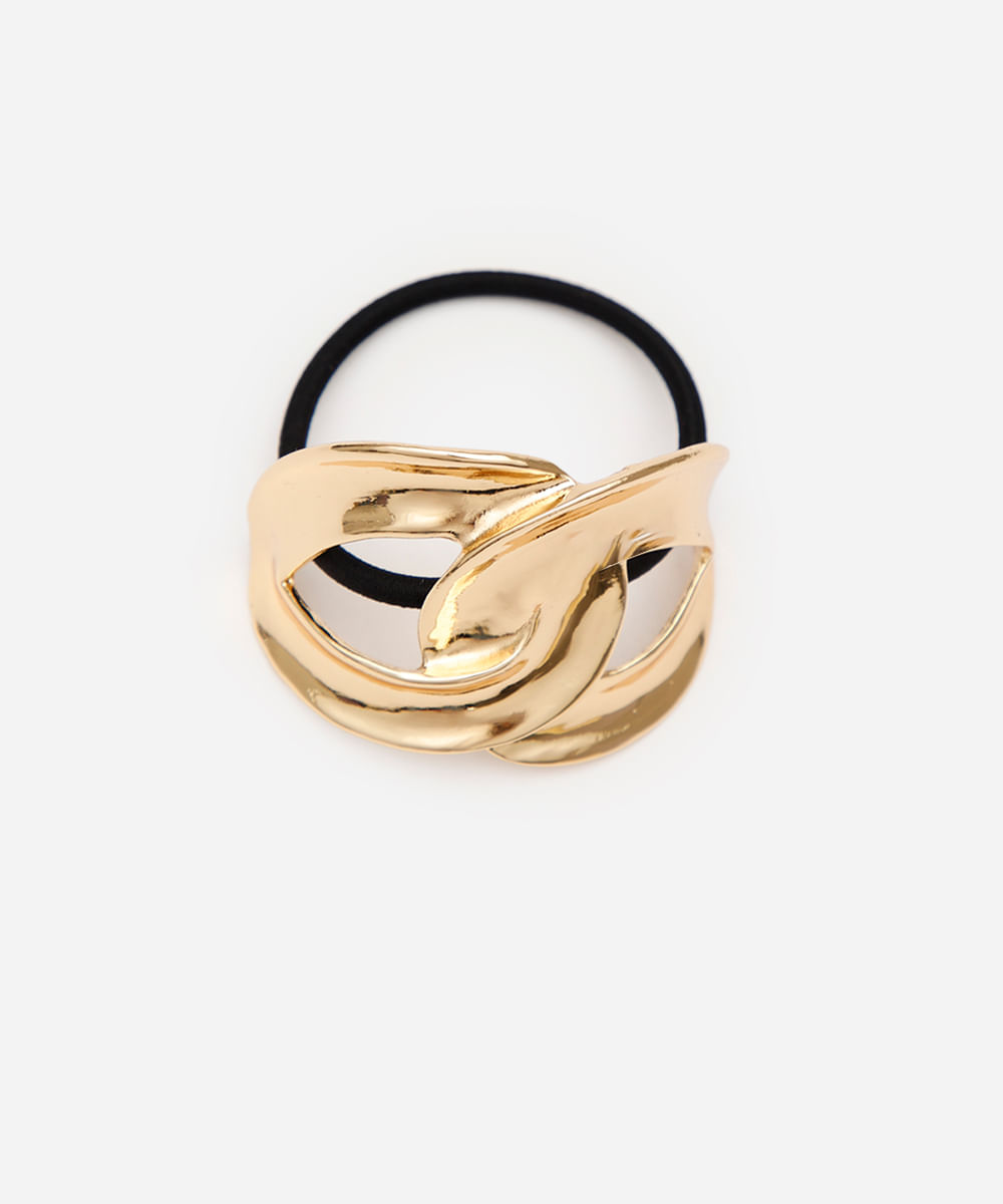 elástico para cabelo com elo dourado