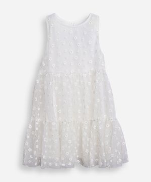 vestido infantil de tule floral off white